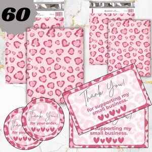 60 Pack 10"x13” 14.5" x 19 ANIMAL PRINT POLYMAILERS & THANK YOU CARDS & STICKERS